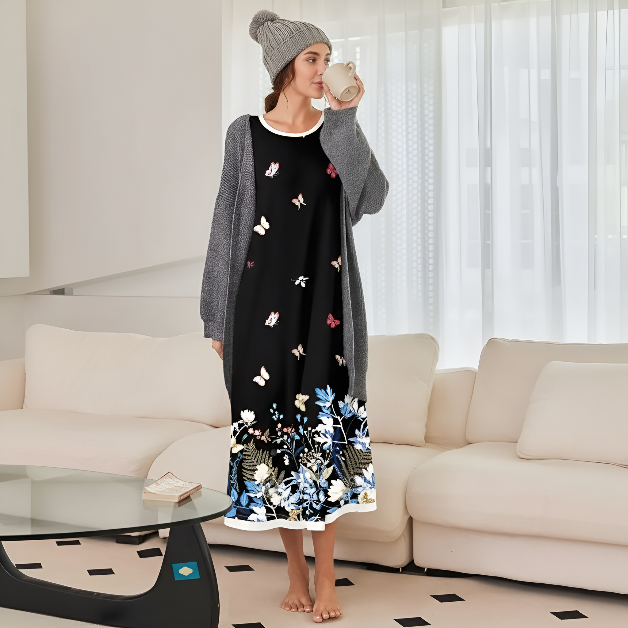 Full Length Nightgown With Long Sleeve Sleepwear For Women