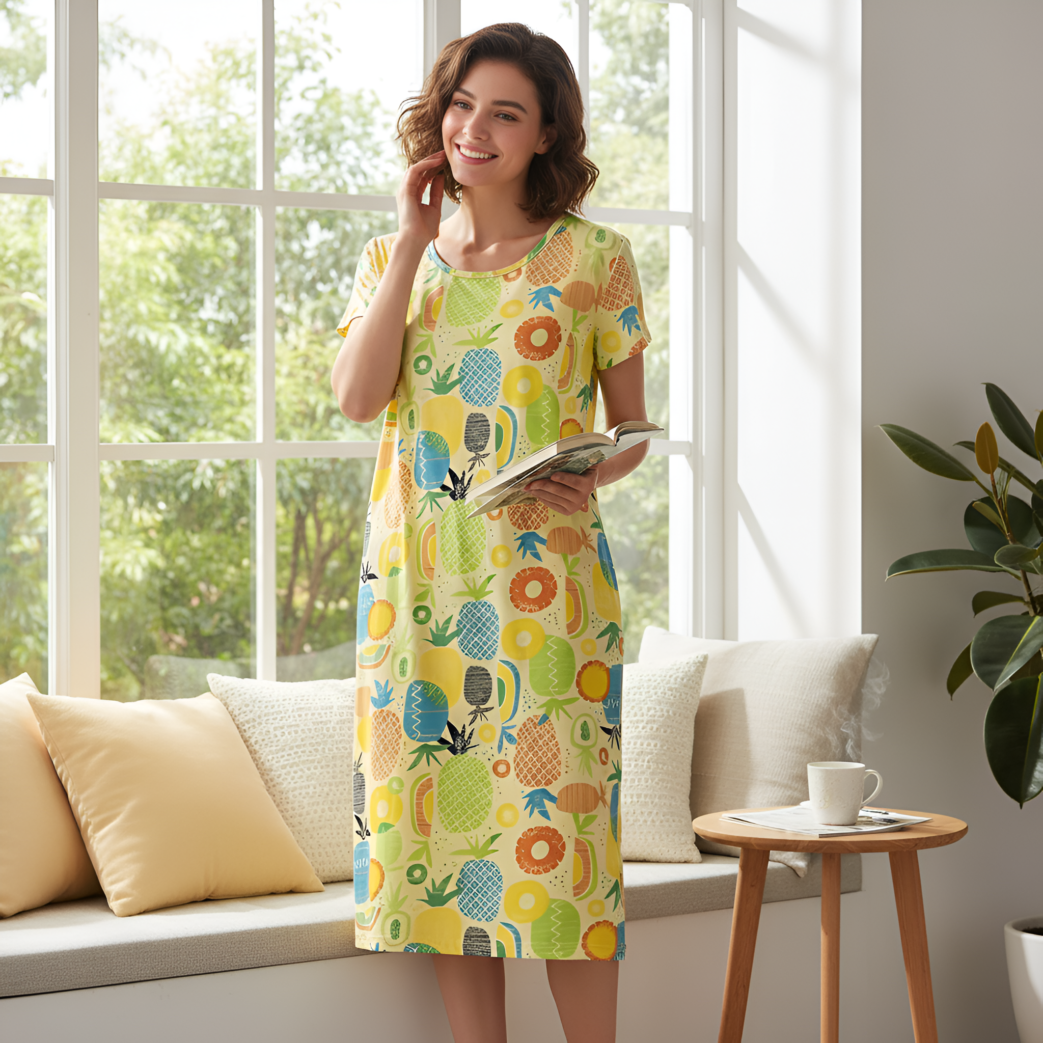 Casual Nightgown Short Sleeve Print Sleepdress 