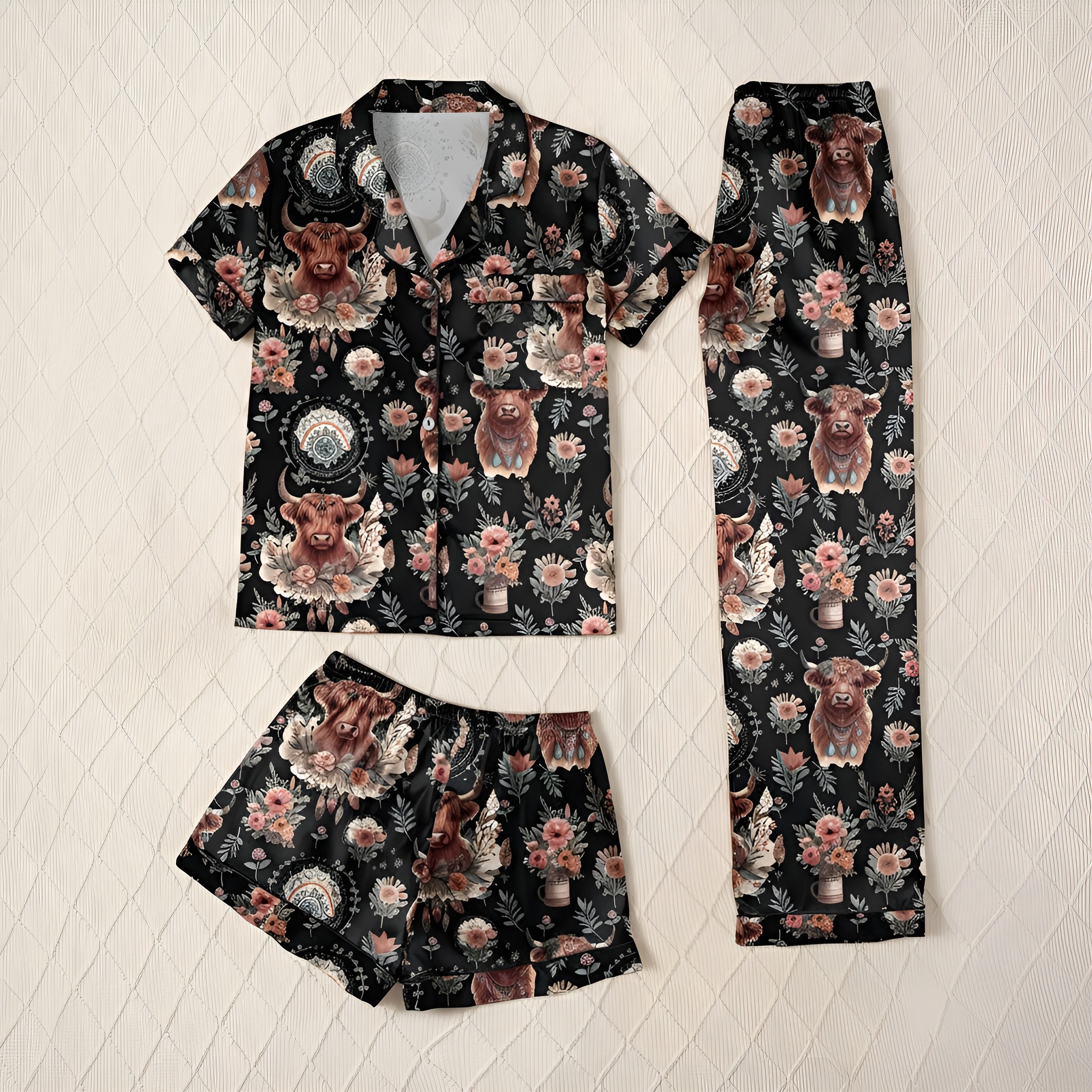 Floral Yak Three Piece Pajama Set