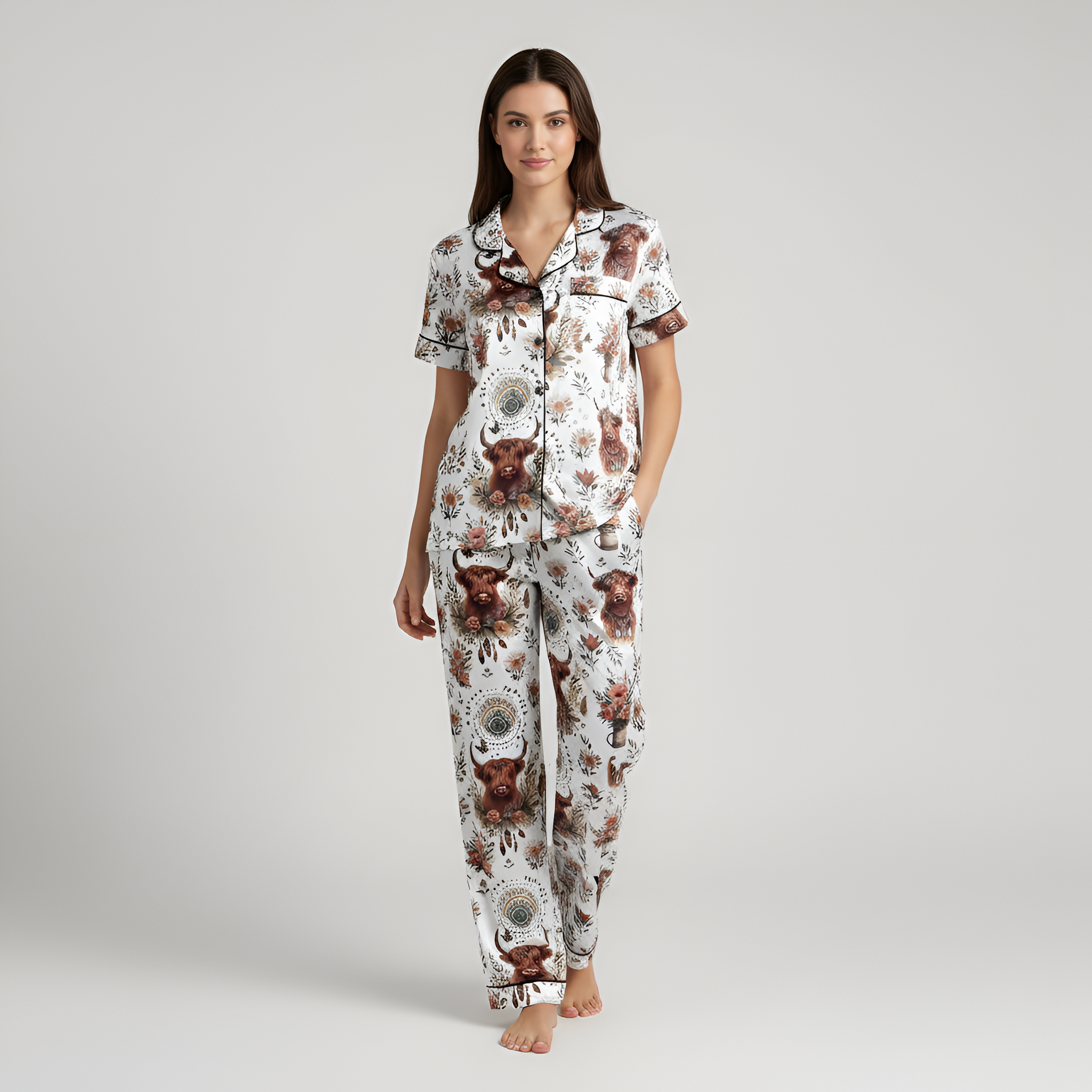 Floral Yak Three Piece Pajama Set