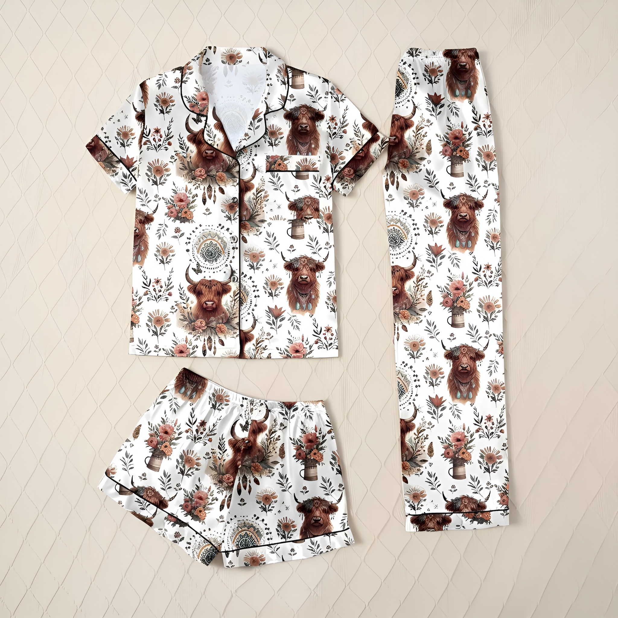 Floral Yak Three Piece Pajama Set