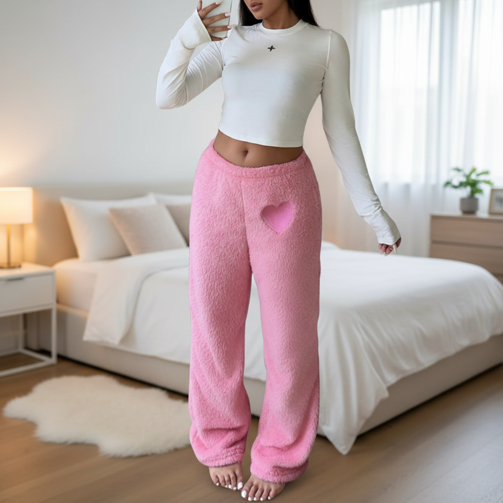 Fuzzy Plush Pajama Pants With Drawstring