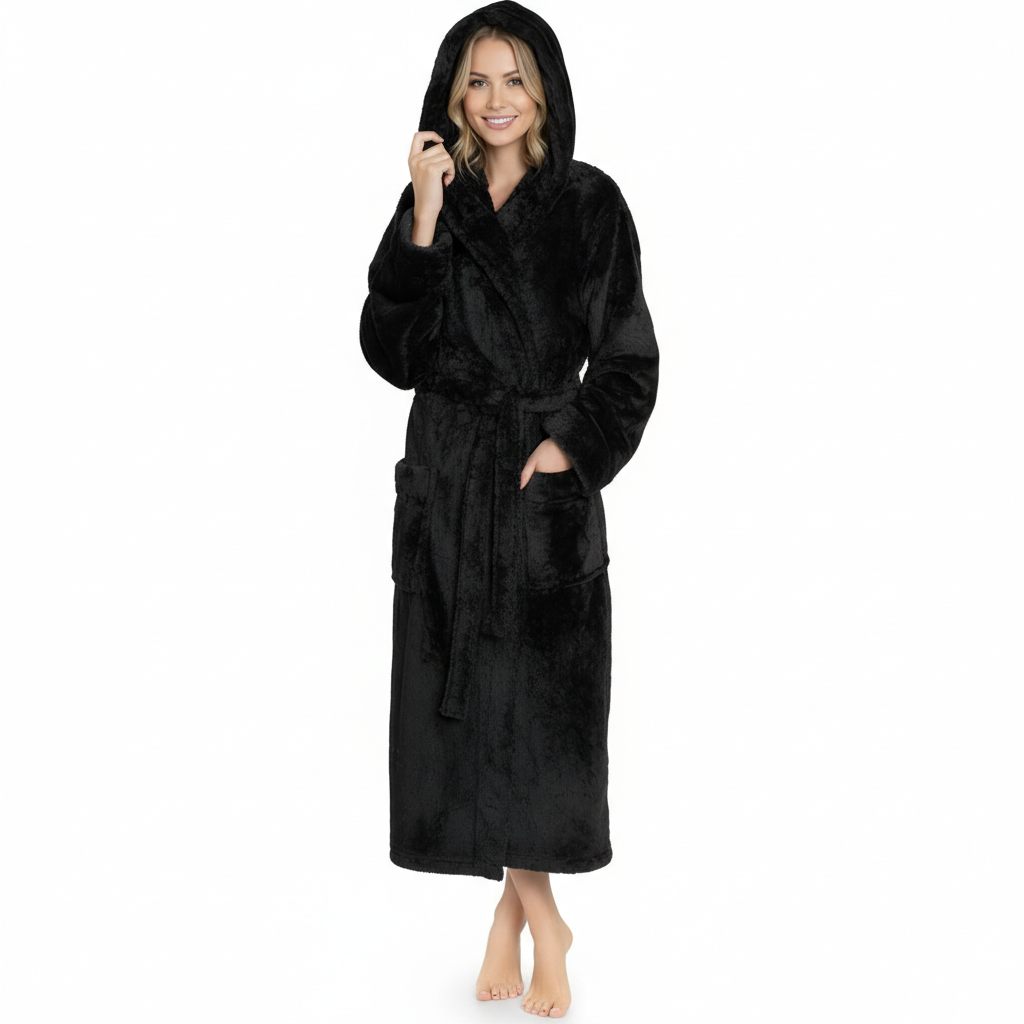 Hooded Plush Soft Robe With Warm Fleece For Women