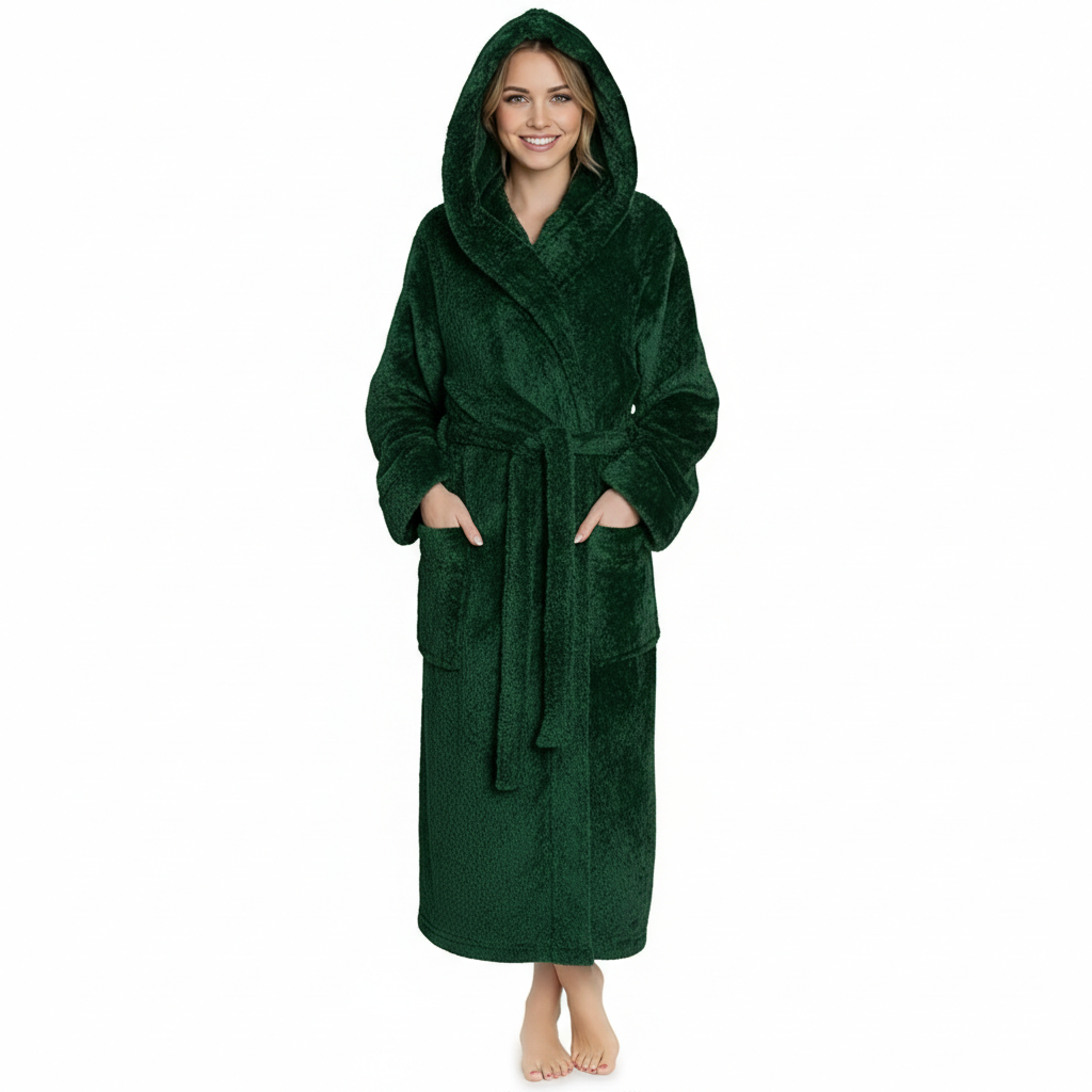 Hooded Plush Soft Robe With Warm Fleece For Women