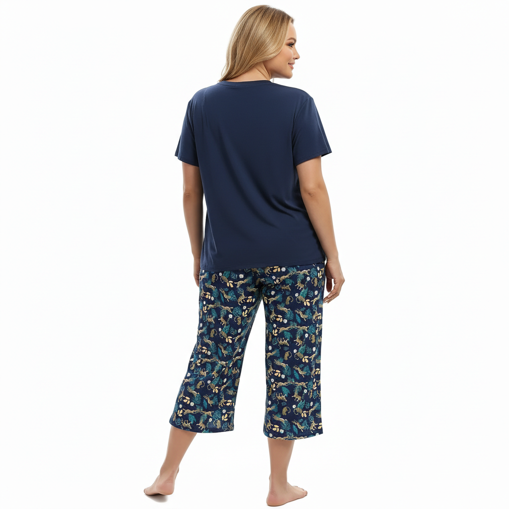 Sleepwear Top And Capri Pajama Pants Set For Women