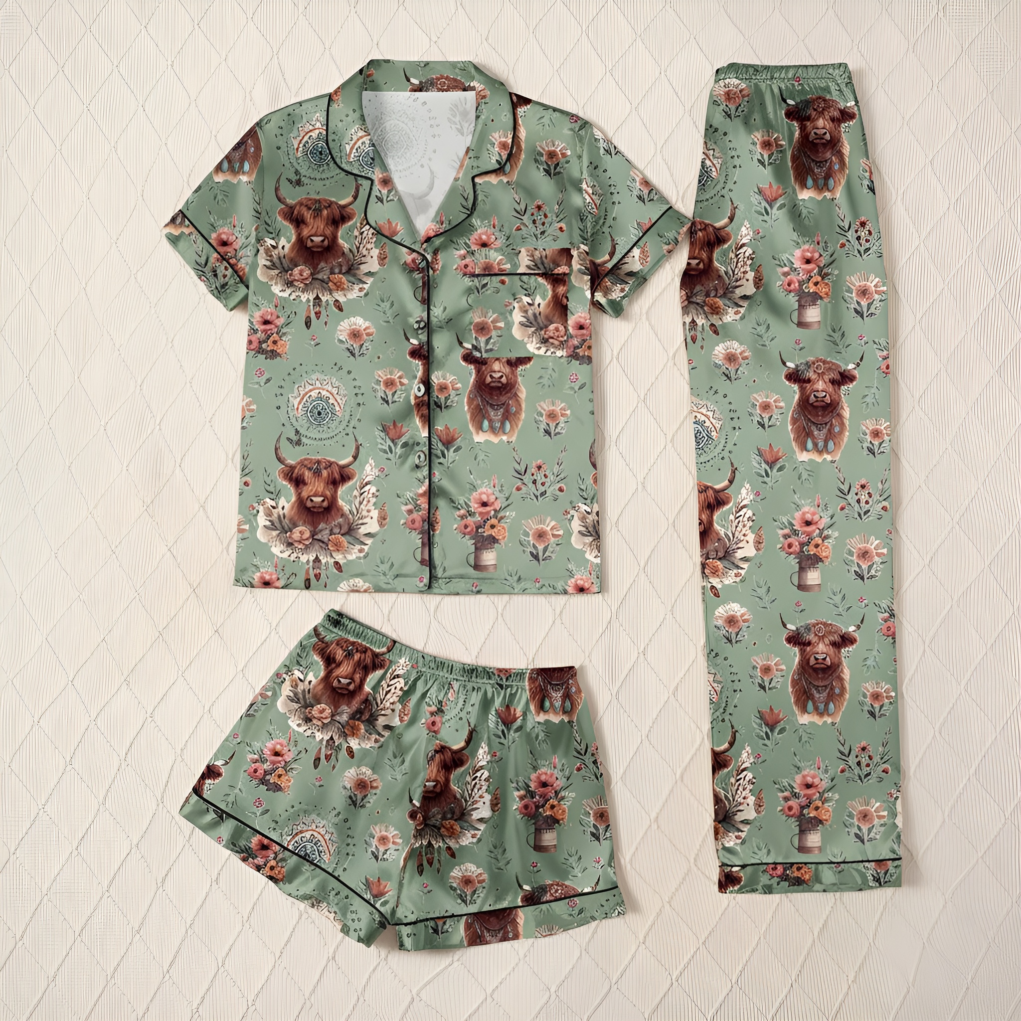 Floral Yak Three Piece Pajama Set