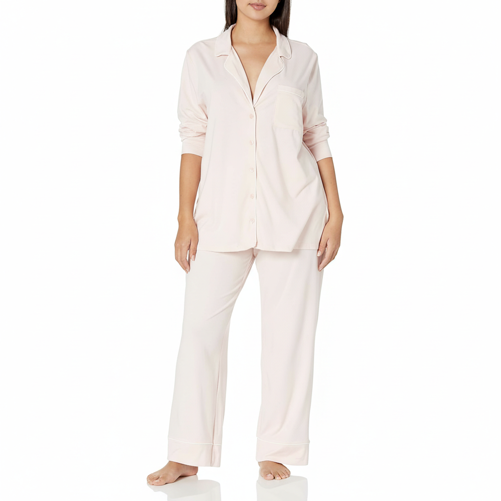 Long Sleeve Button Front Loungewear Pajama Set For Women