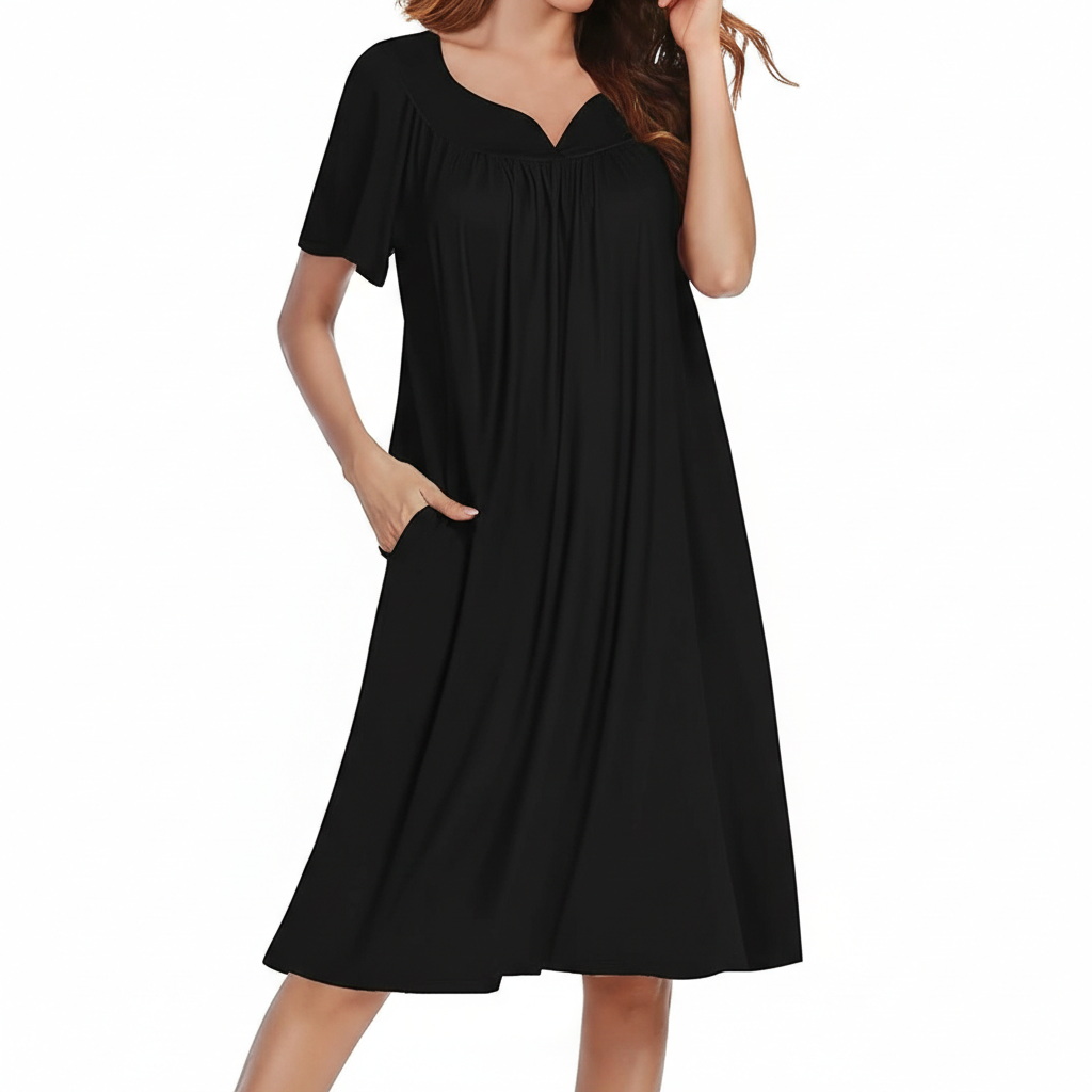 Pleated Nightgowns Short Sleeve House Dress