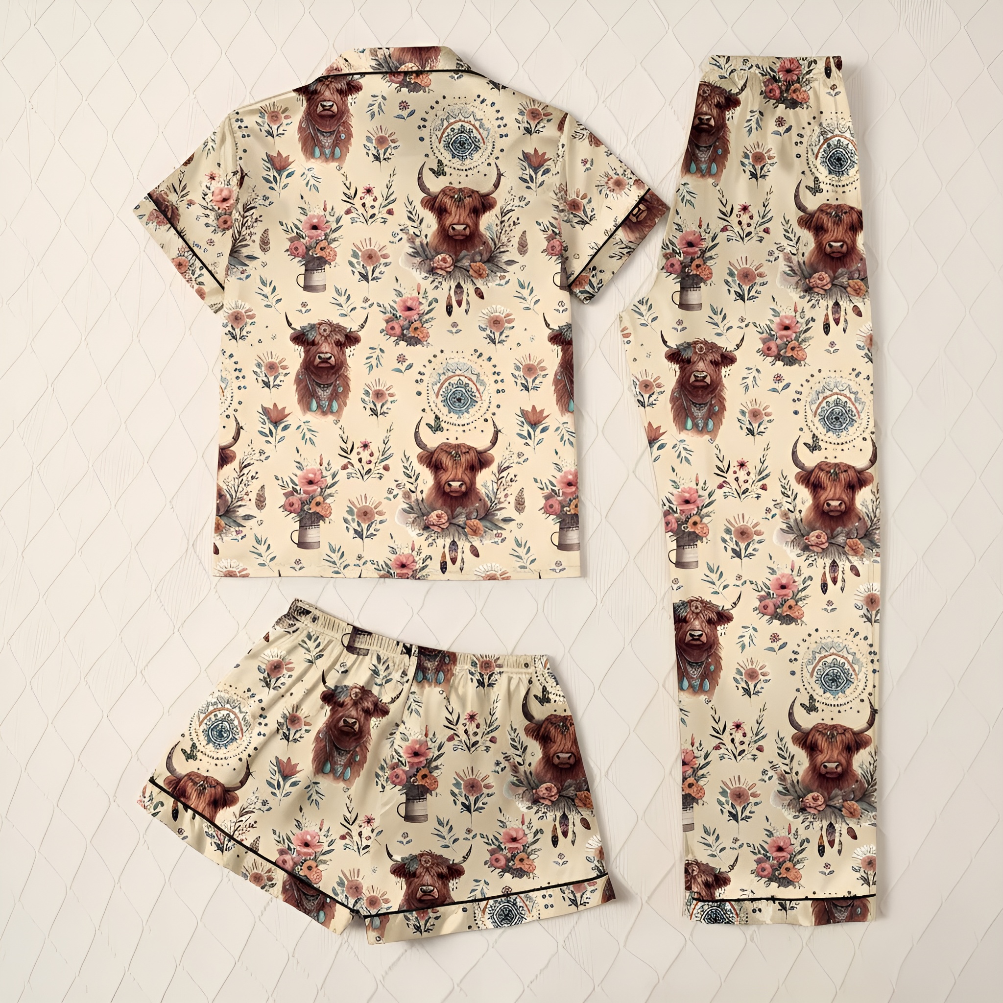 Floral Yak Three Piece Pajama Set