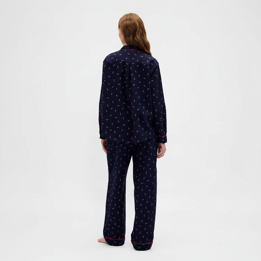 Flannel Pajama Set With Button Front Top and Drawstring Pants
