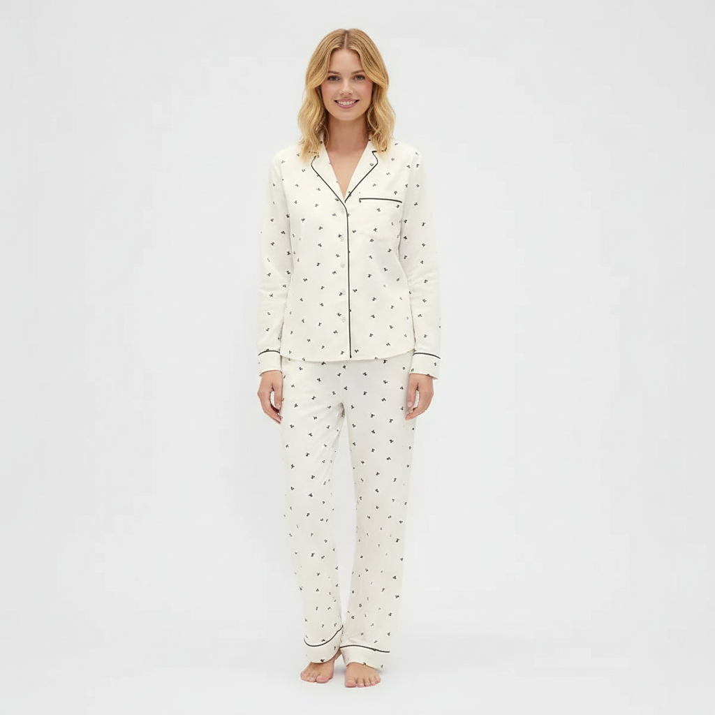 Flannel Pajama Set With Button Front Top and Drawstring Pants