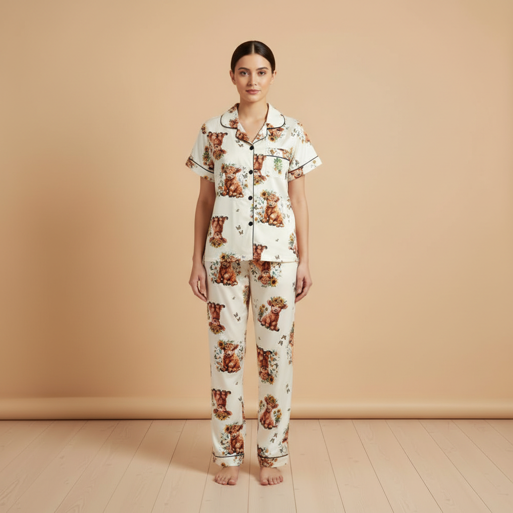 Three Piece Cow Print Pajama Set