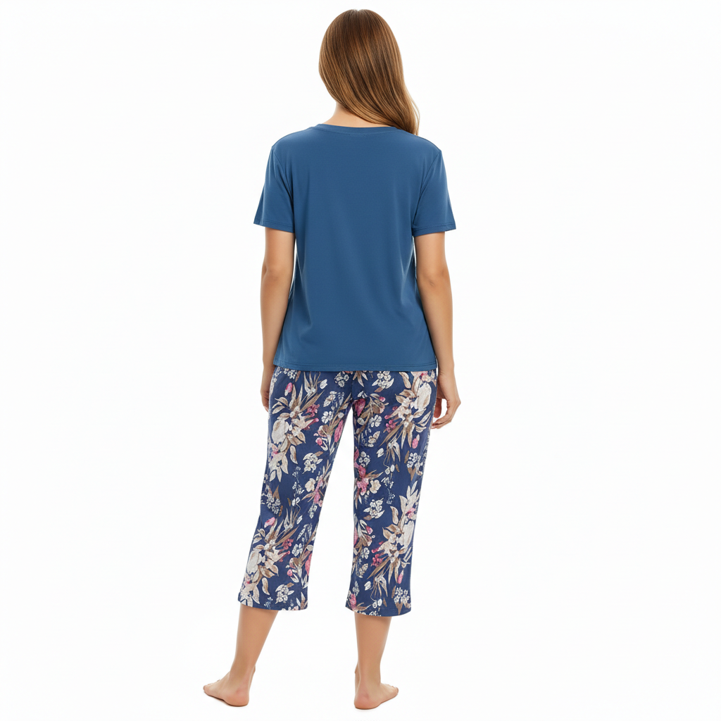 Sleepwear Top And Capri Pajama Pants Set For Women