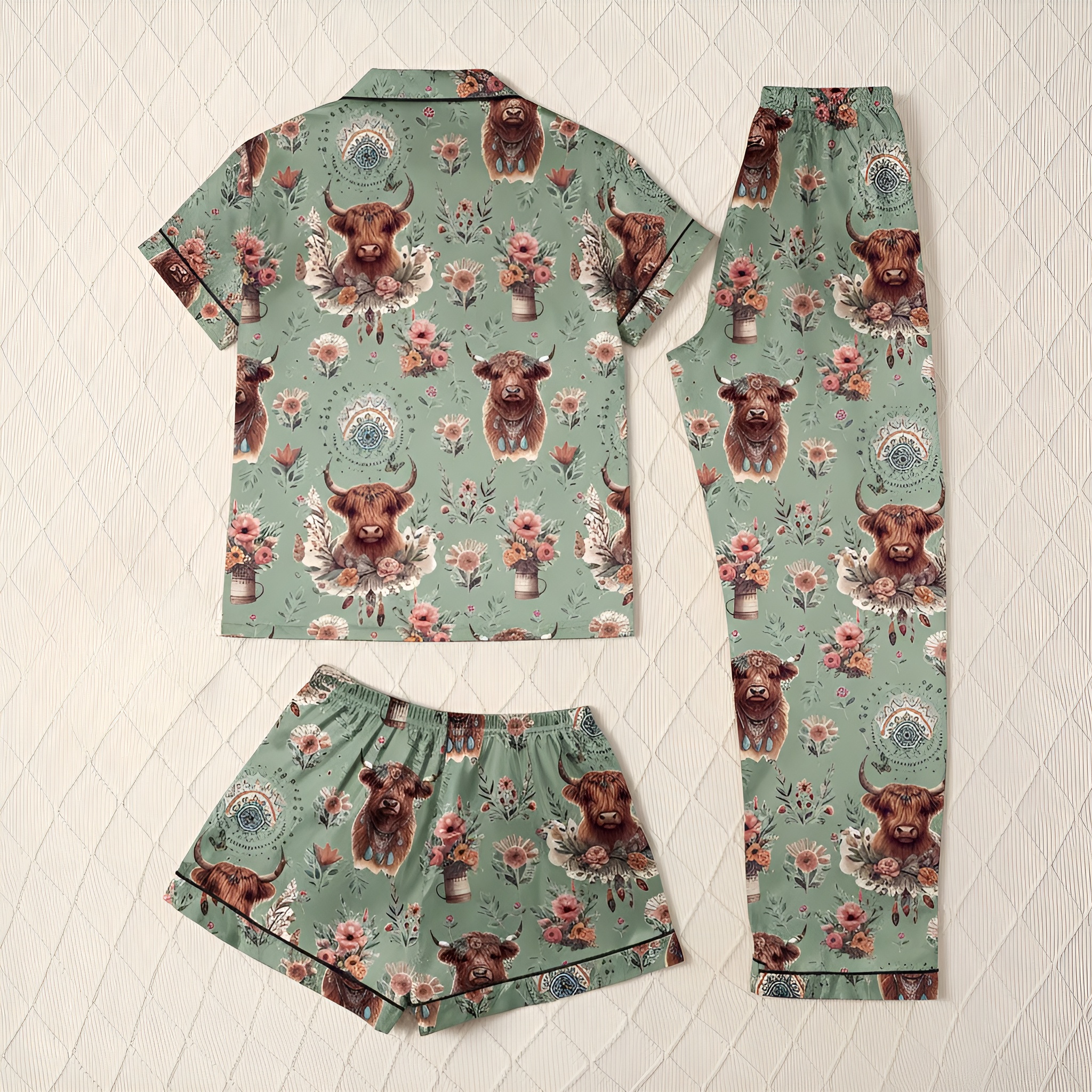 Floral Yak Three Piece Pajama Set