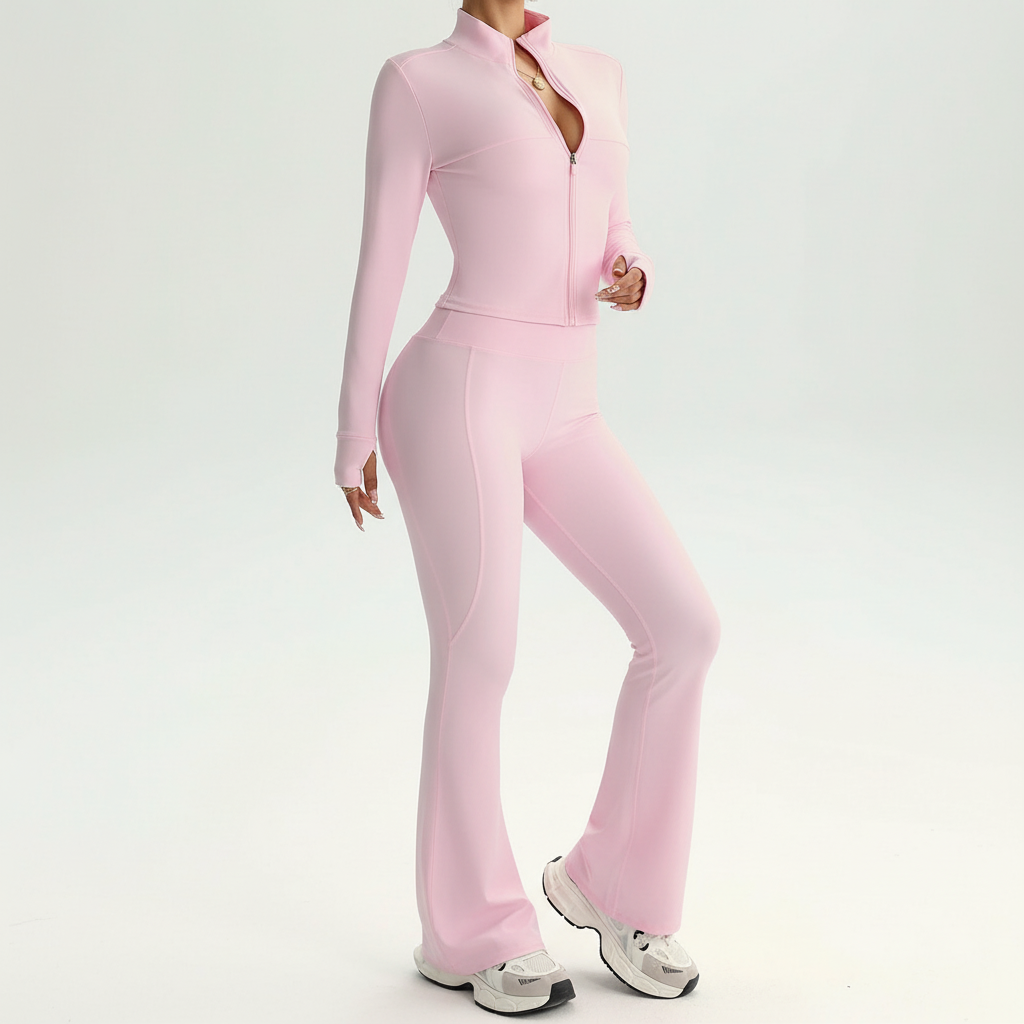 Two Piece Stand Collar Zipper Loungewear Set For Women