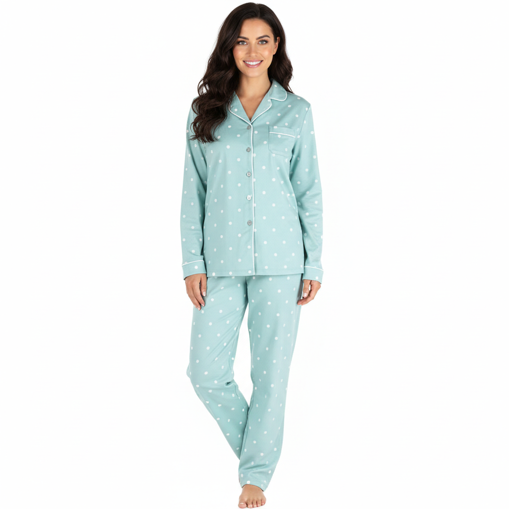 Flannel Button Down Long Sleeve Pajama Set For Women
