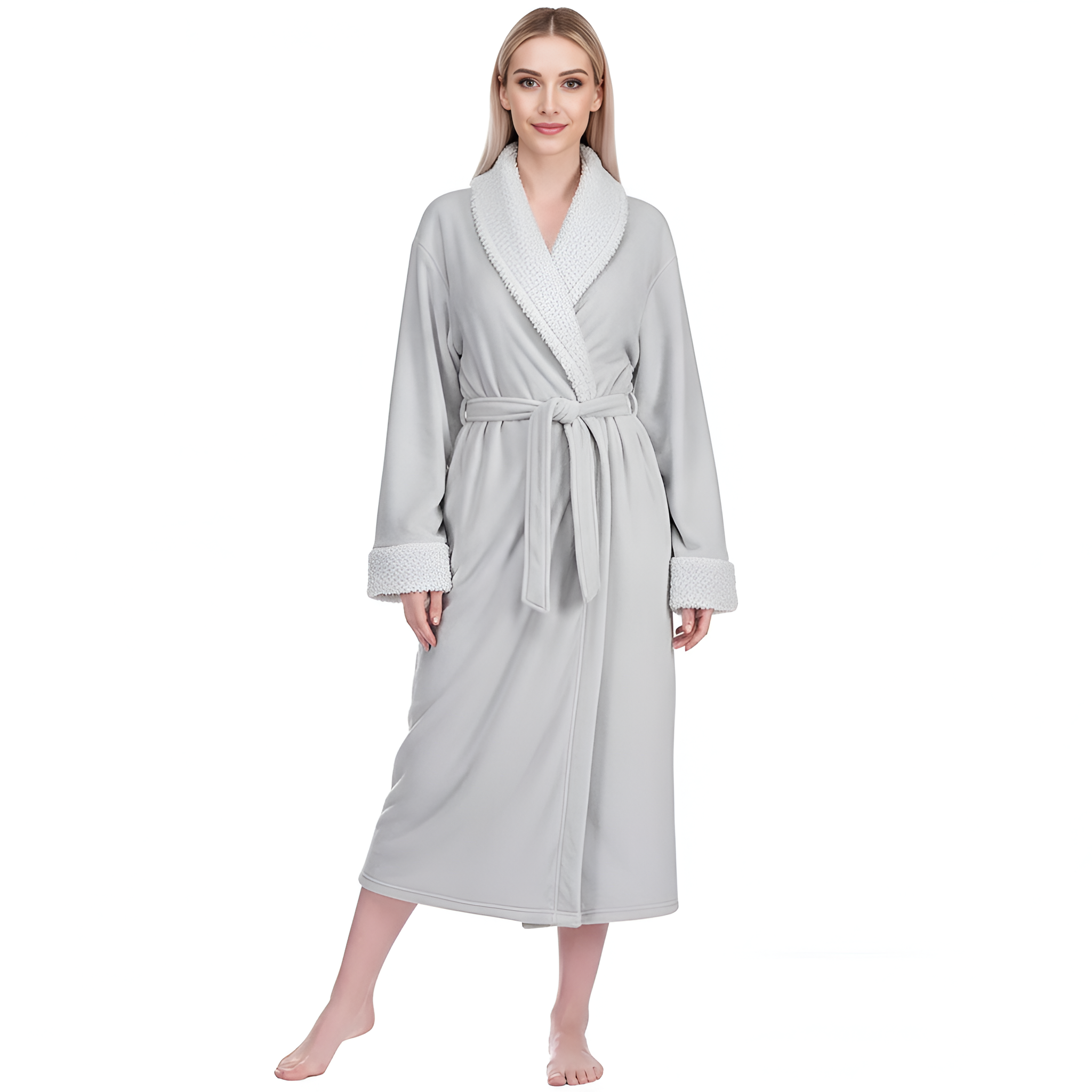 Soft Fleece Long Spa Bathrobe With Pockets