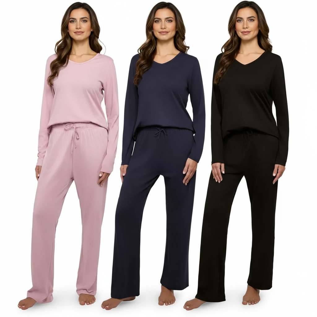 Pack Of 3 Long Sleeve Pajama Set With Pants For Women