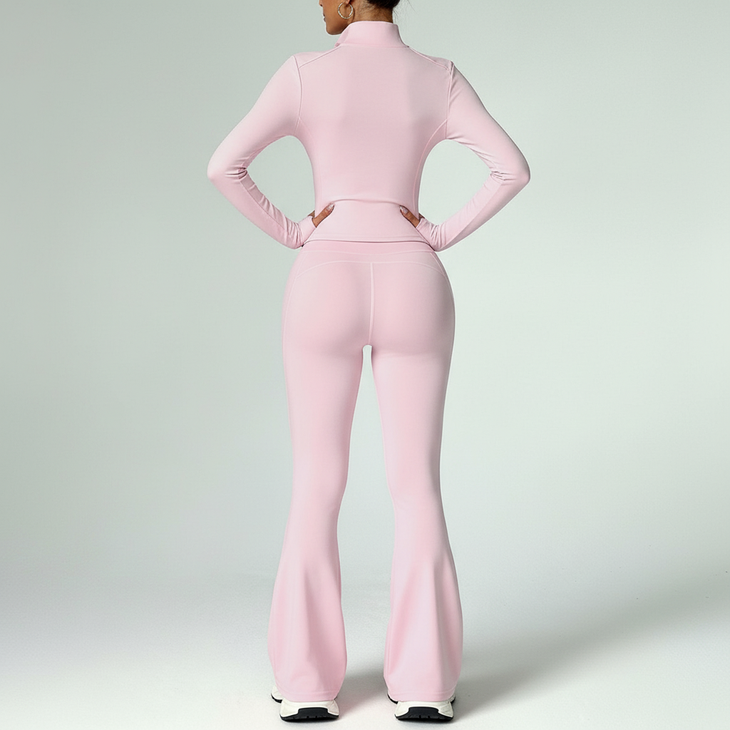 Two Piece Stand Collar Zipper Loungewear Set For Women