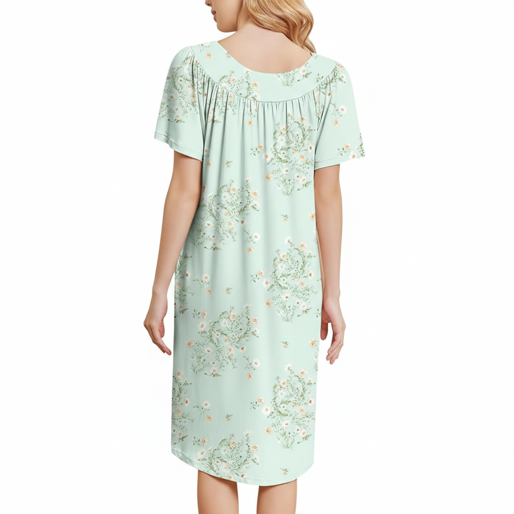 Pleated Nightgowns Short Sleeve House Dress