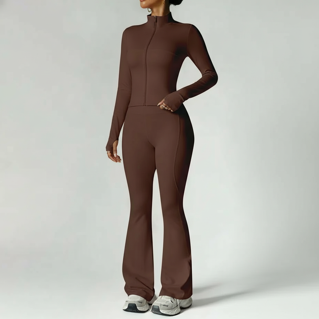 Two Piece Stand Collar Zipper Loungewear Set For Women