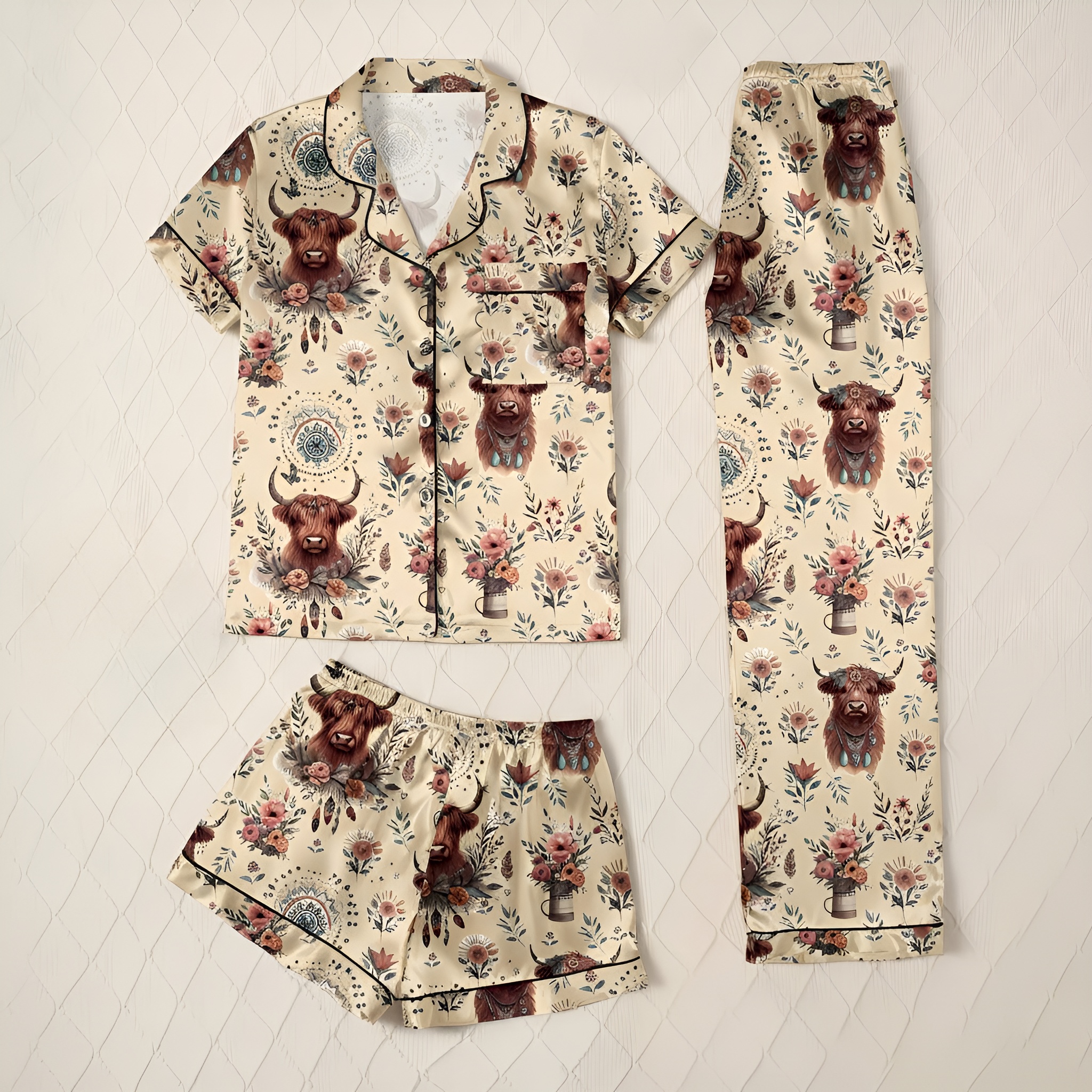 Floral Yak Three Piece Pajama Set