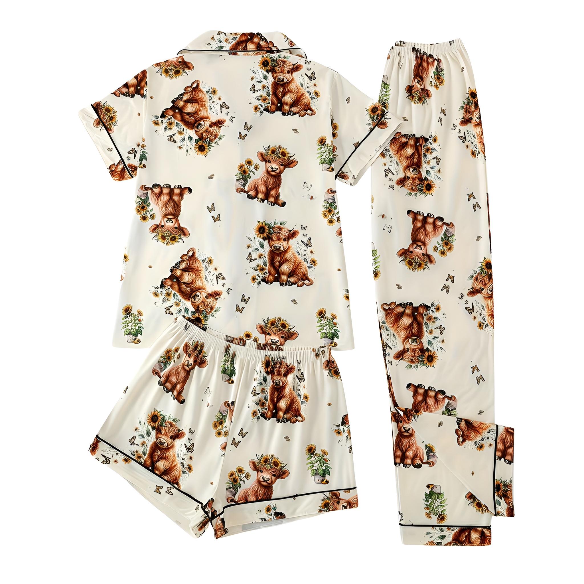 Cartoon Cow Three Piece Pajama Set