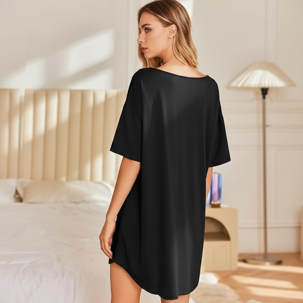 Nightgowns For Women With Short Sleeves And Pocket