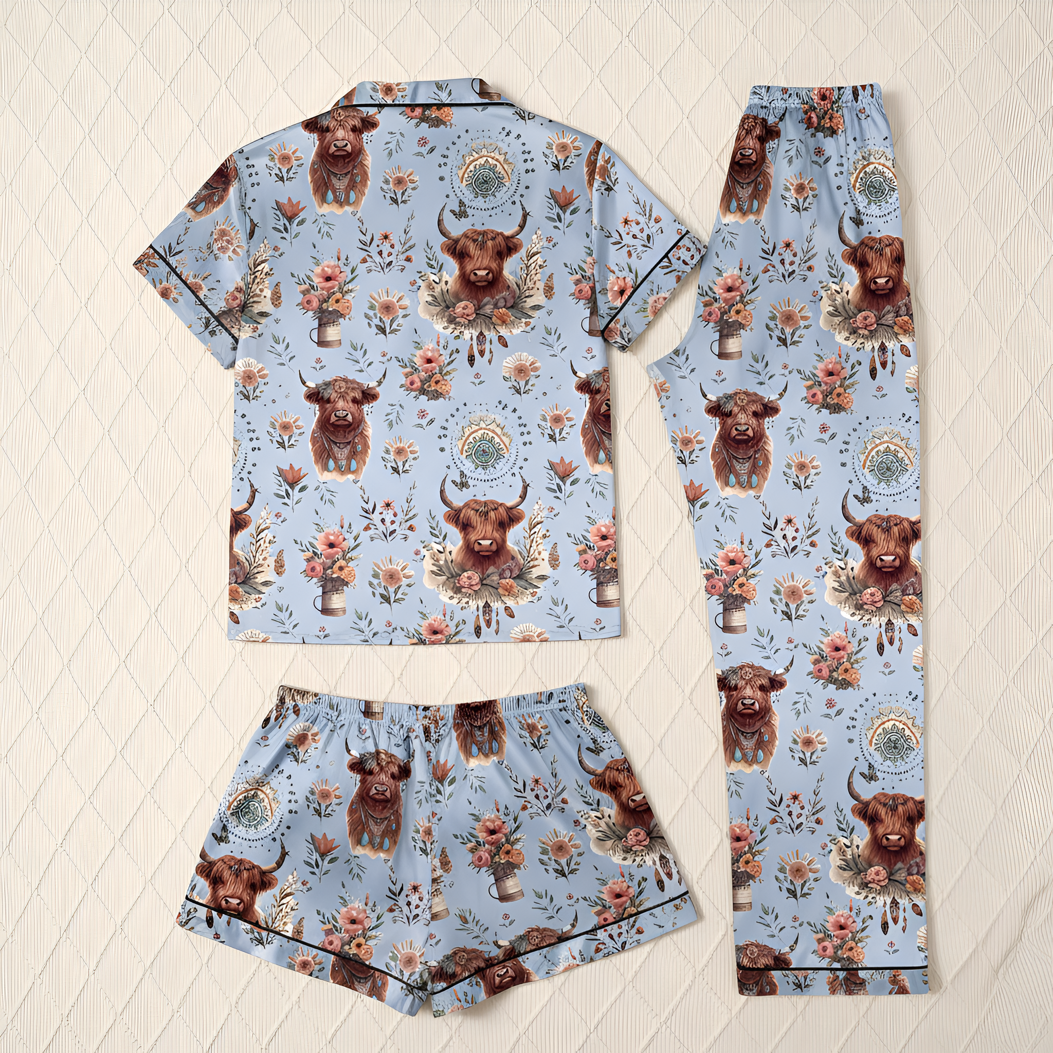 Floral Yak Three Piece Pajama Set