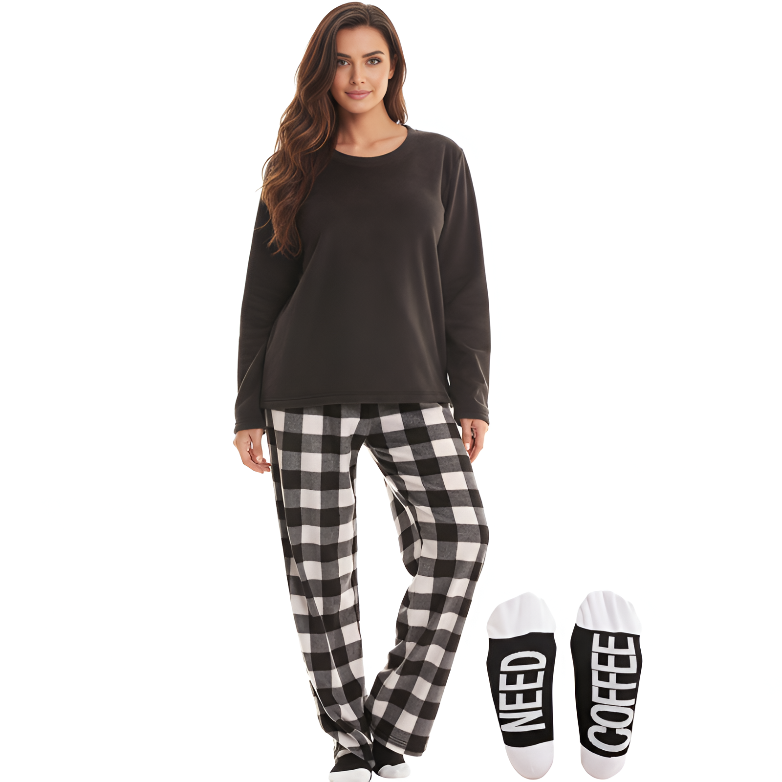 Long Sleeve Pajama Set With Pants And Matching Socks For Women