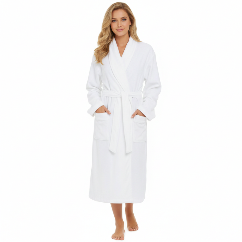 Plush Lined Microfiber Bathrobe With Pockets For Women