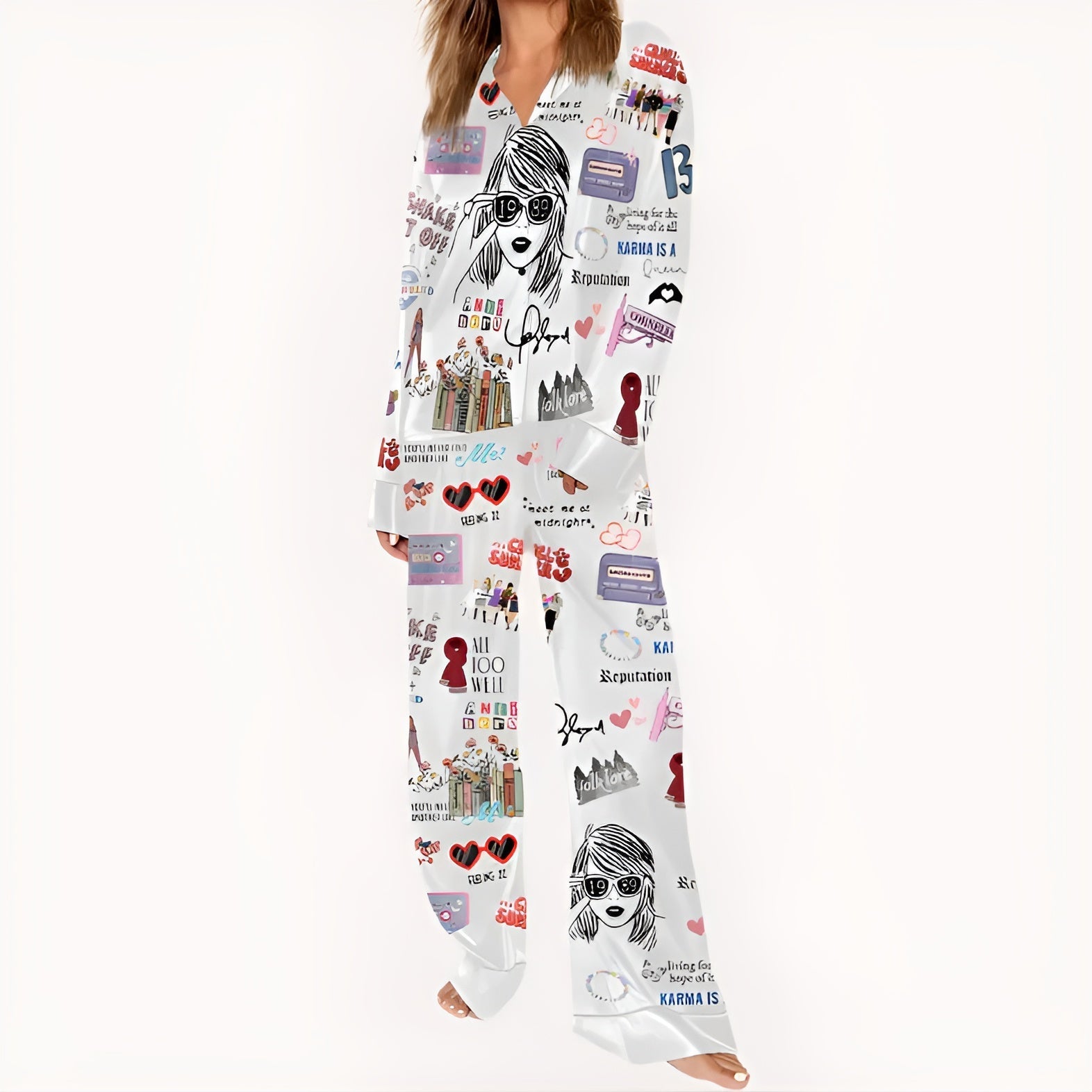 Two Piece Pajama Set With Lapel Collar-Original Pajamas