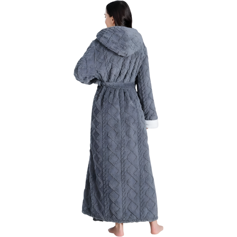 Long Hooded Fleece Bathrobe For Women