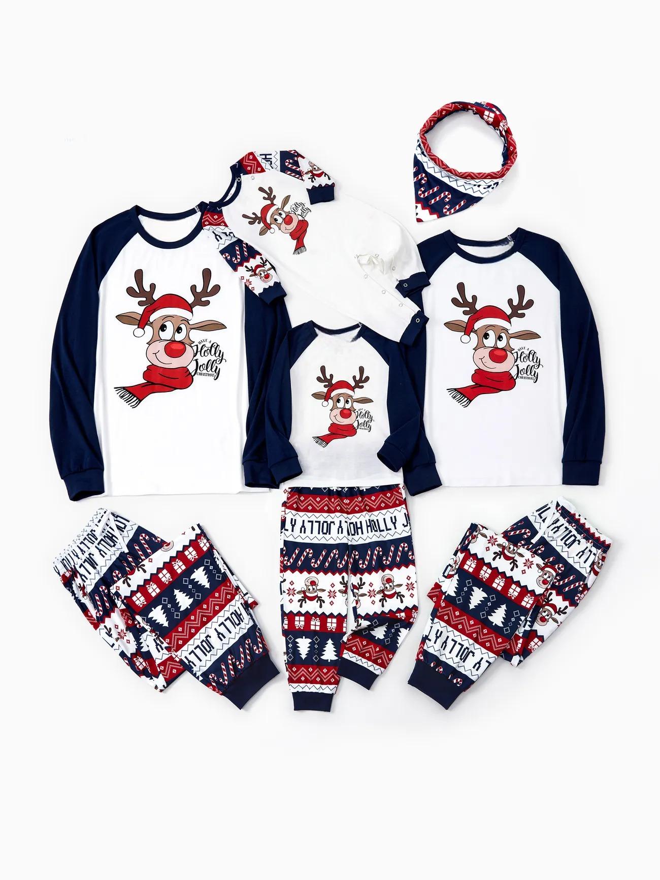 Printed Family Christmas Pajama Set With Reindeer Graphics And Pockets-Original Pajamas