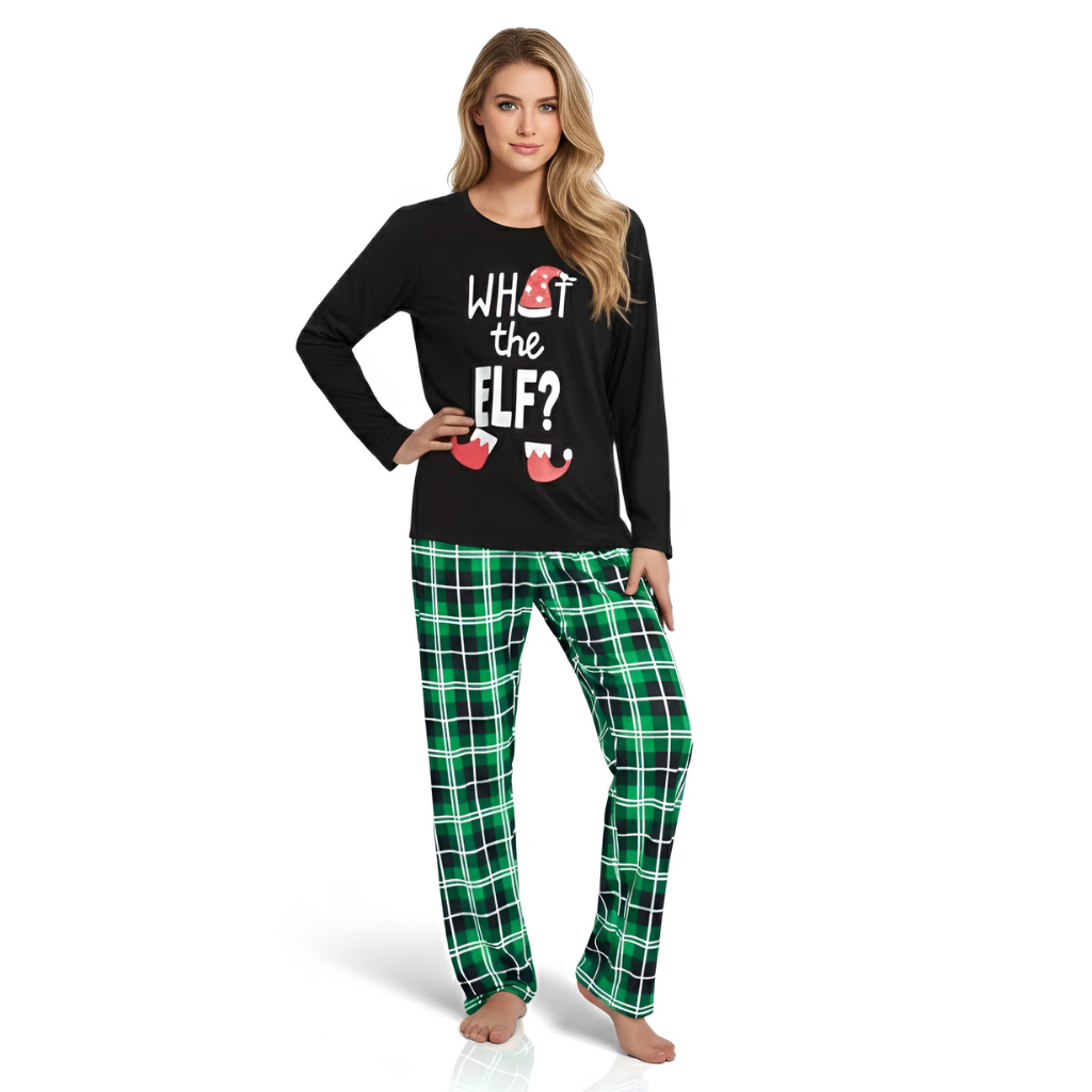 Men and Women Elf Letter Print Family Matching Pajama Sets