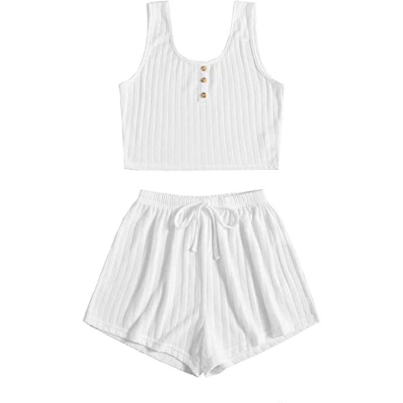 Color Coordinated Crop Top And Shorts Set For Women-Original Pajamas