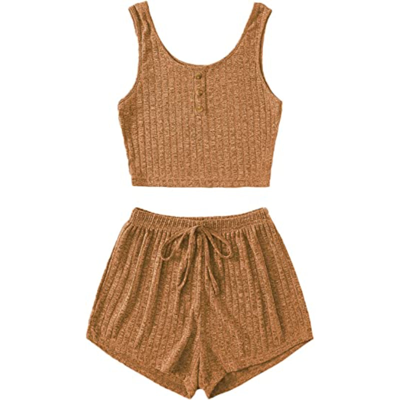 Color Coordinated Crop Top And Shorts Set For Women-Original Pajamas