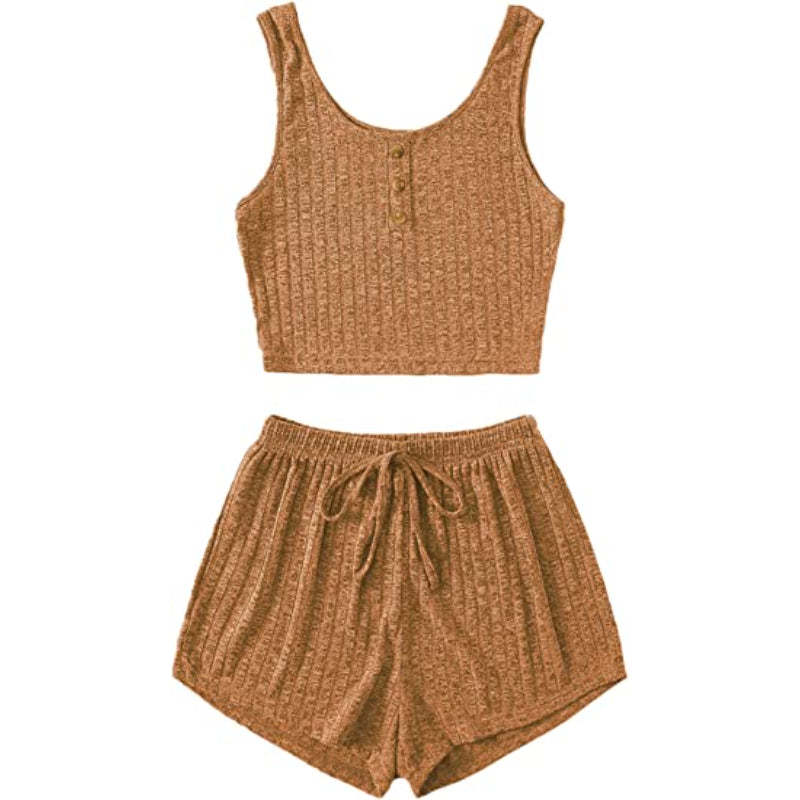 Color Coordinated Crop Top And Shorts Set For Women-Original Pajamas