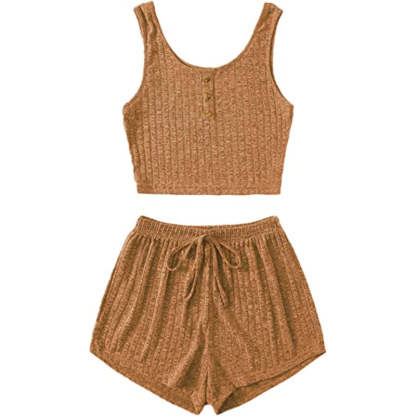 Color Coordinated Crop Top And Shorts Set For Women-Original Pajamas