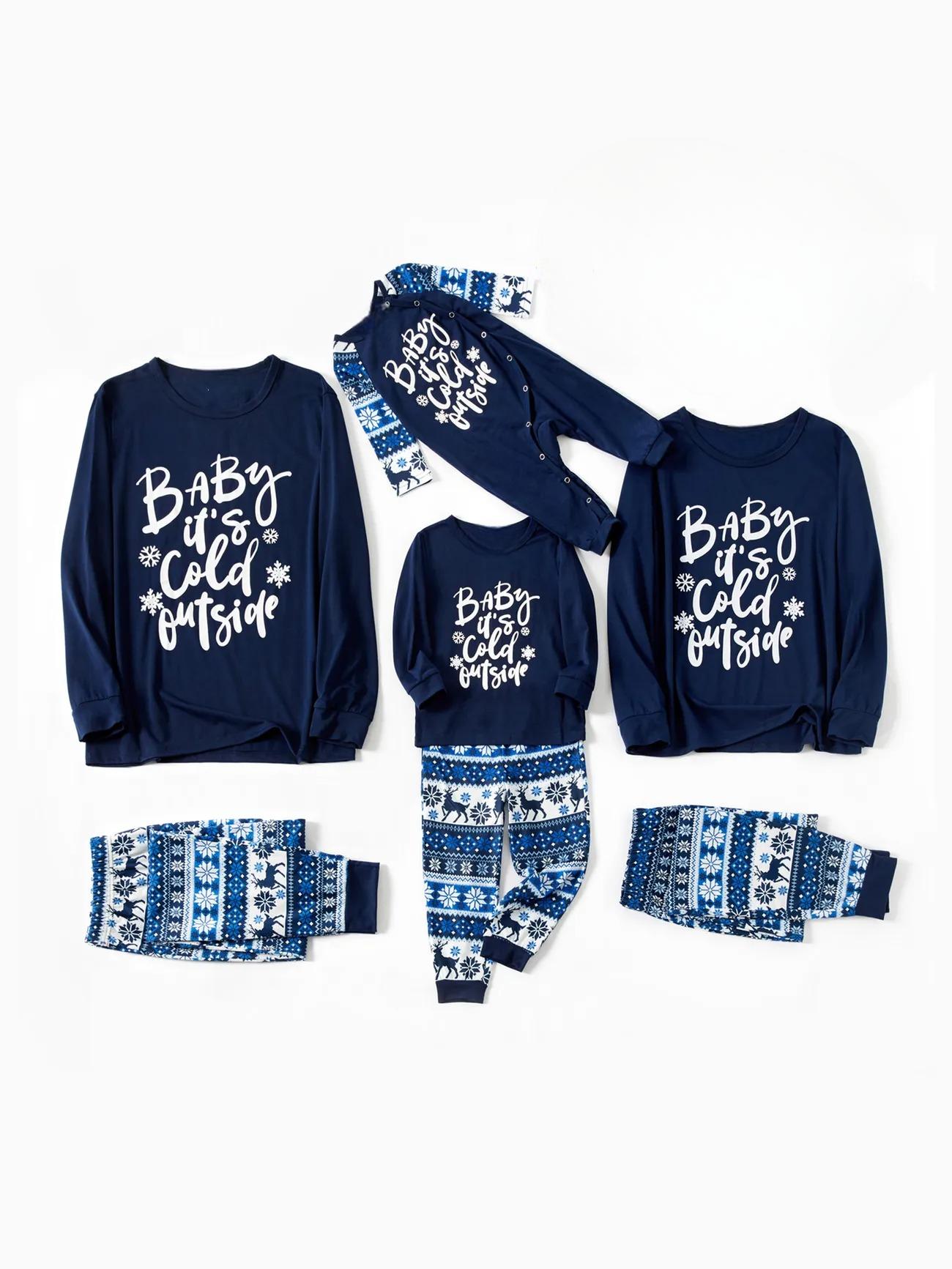 Mosaic Family Matching Letter Top Reindeer Pants Christmas Pajama Sets-Original Pajamas