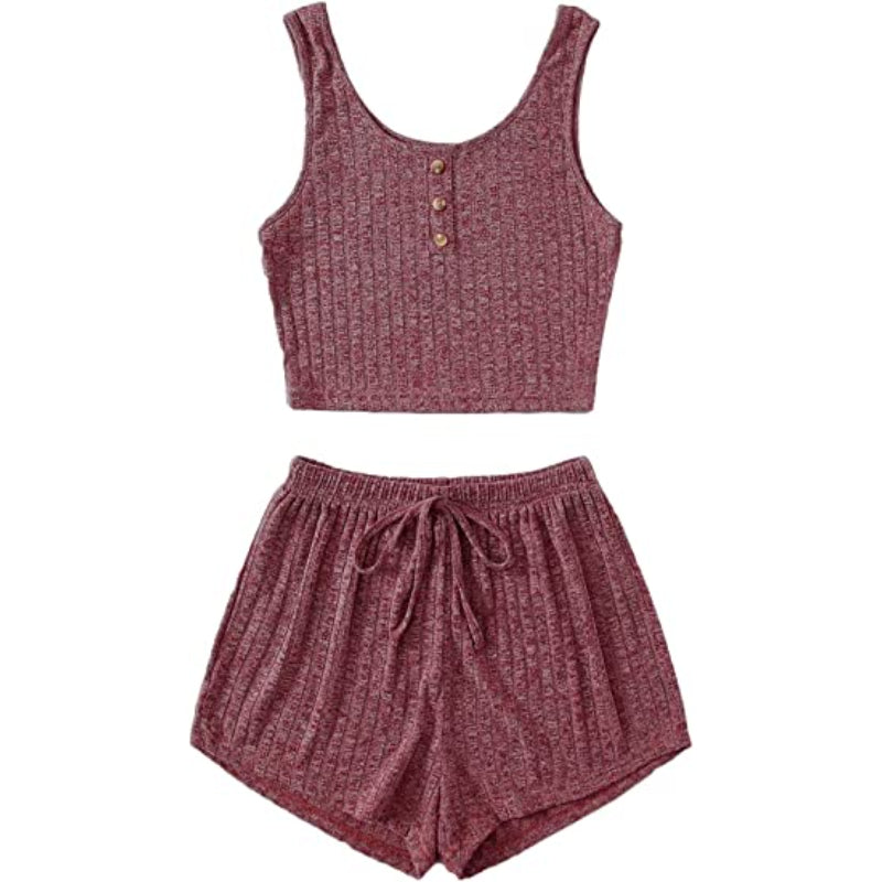 Color Coordinated Crop Top And Shorts Set For Women-Original Pajamas