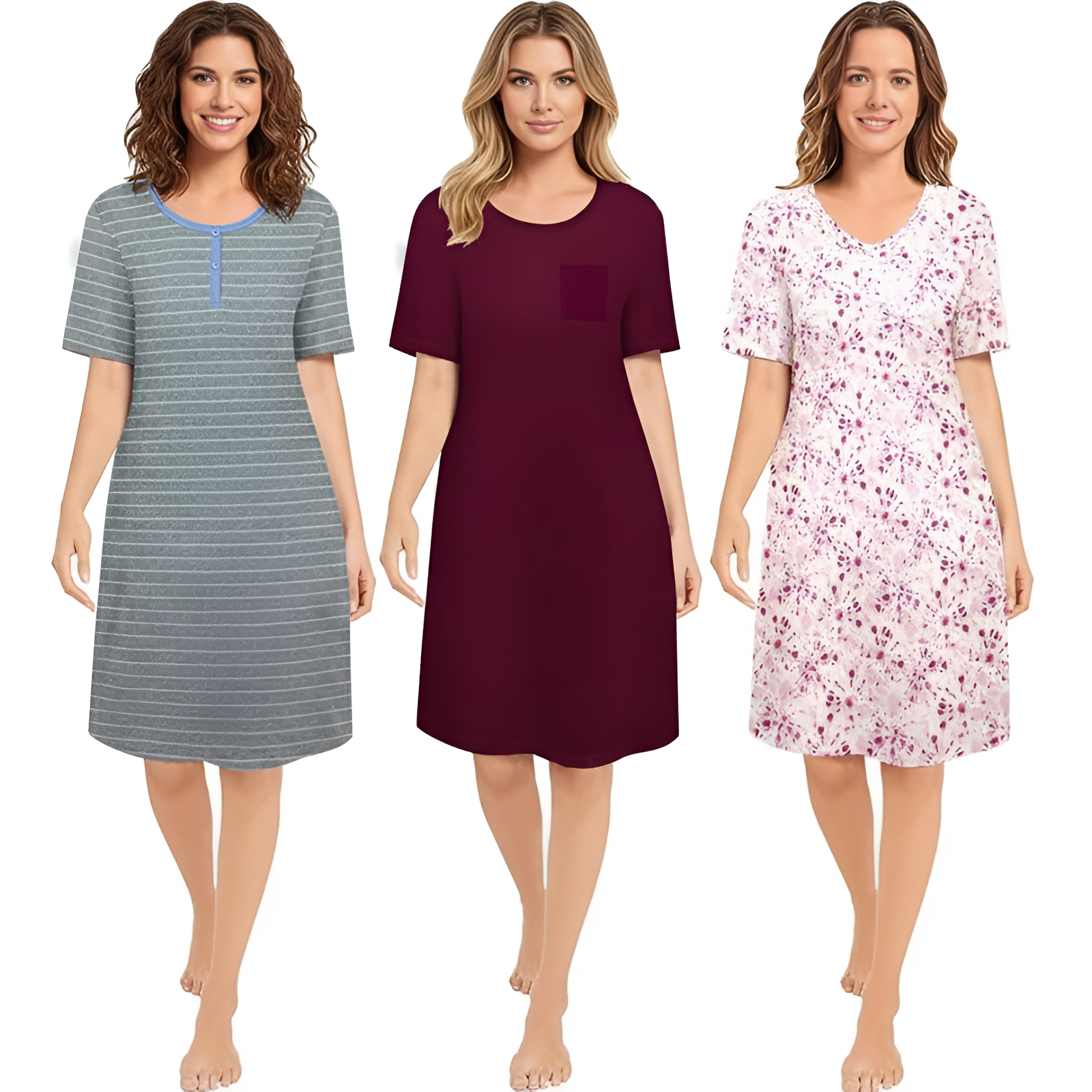 Pack Of 3 Short Sleeve Nightgowns For Women