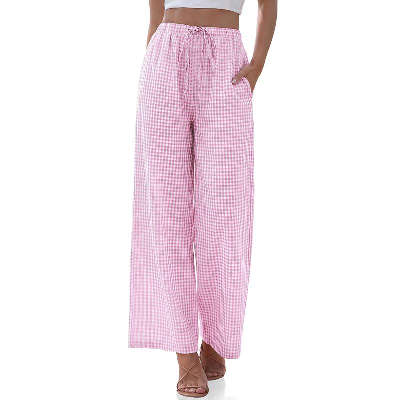 Casual Lounge Wide Linen Pants With Drawstring For Women