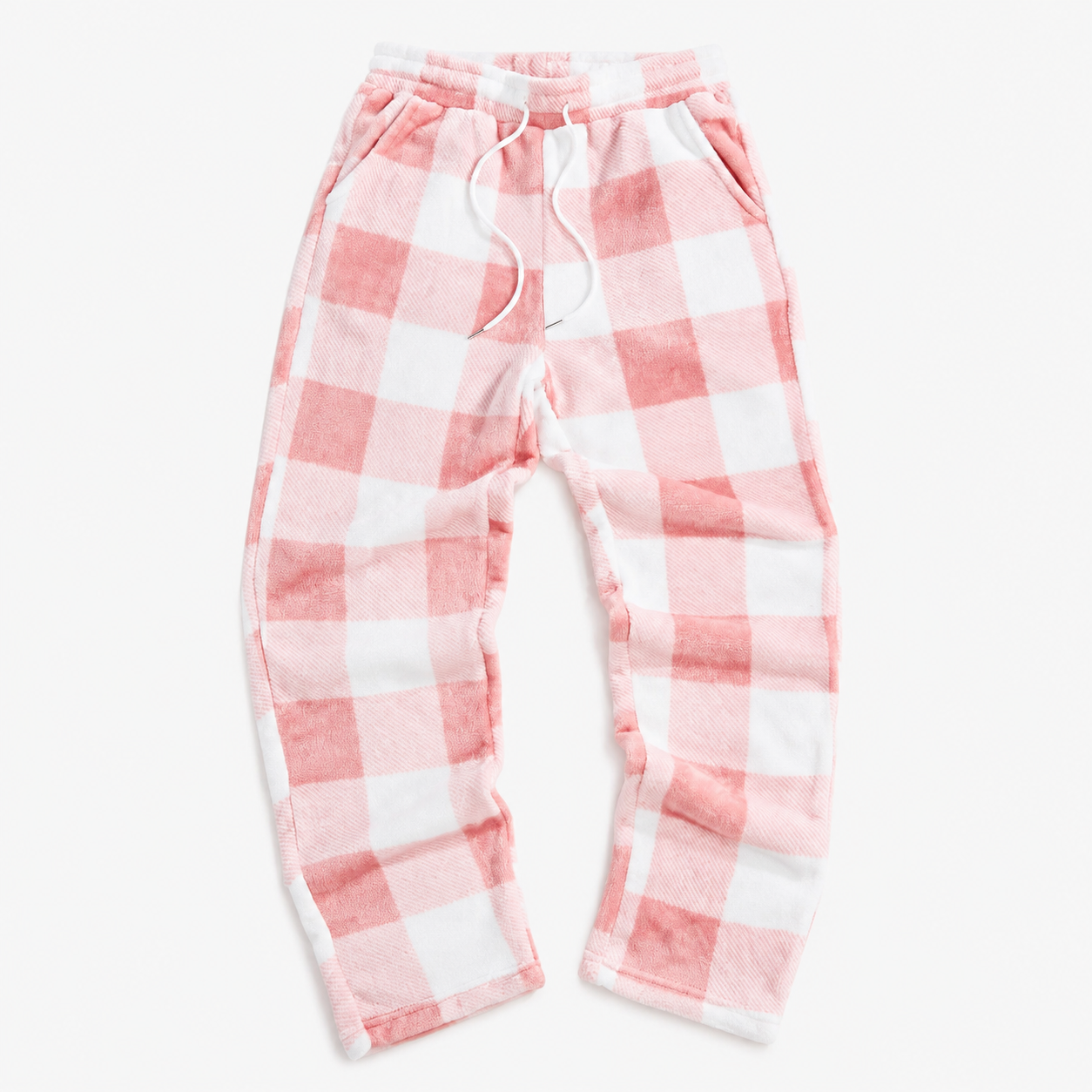 Casual Plaid Fleece Sleepwear Pants With Drawstring For Women