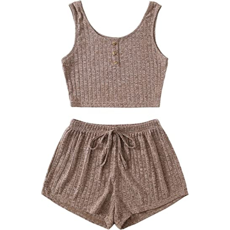 Color Coordinated Crop Top And Shorts Set For Women-Original Pajamas