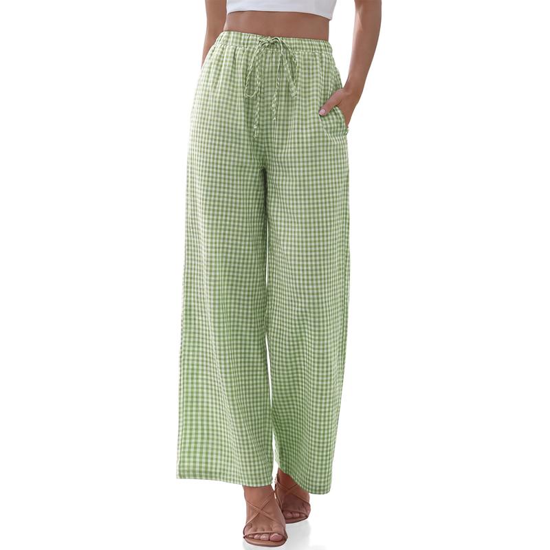 Casual Lounge Wide Linen Pants With Drawstring For Women