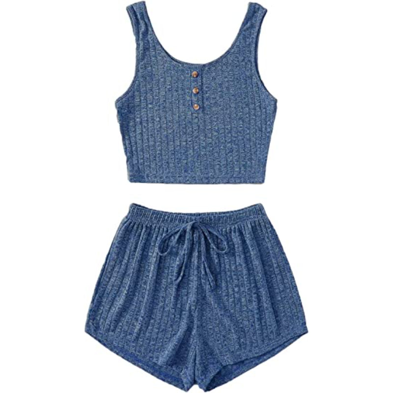 Color Coordinated Crop Top And Shorts Set For Women-Original Pajamas