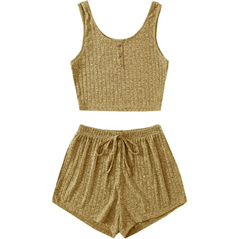 Color Coordinated Crop Top And Shorts Set For Women-Original Pajamas