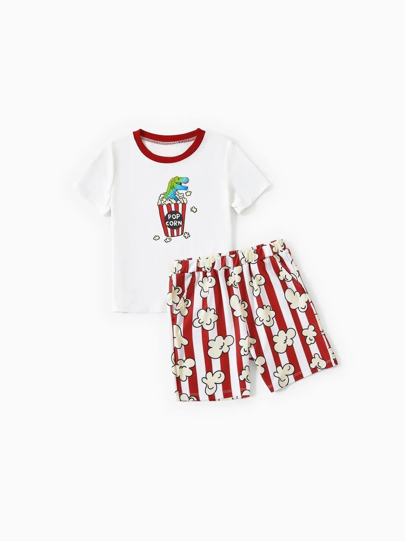 Family Matching Popcorn Pattern Top and Stripe Shorts Set-Original Pajamas