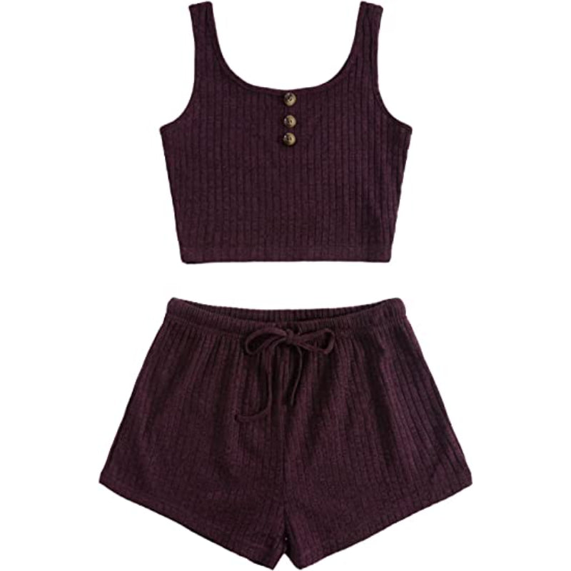 Color Coordinated Crop Top And Shorts Set For Women-Original Pajamas